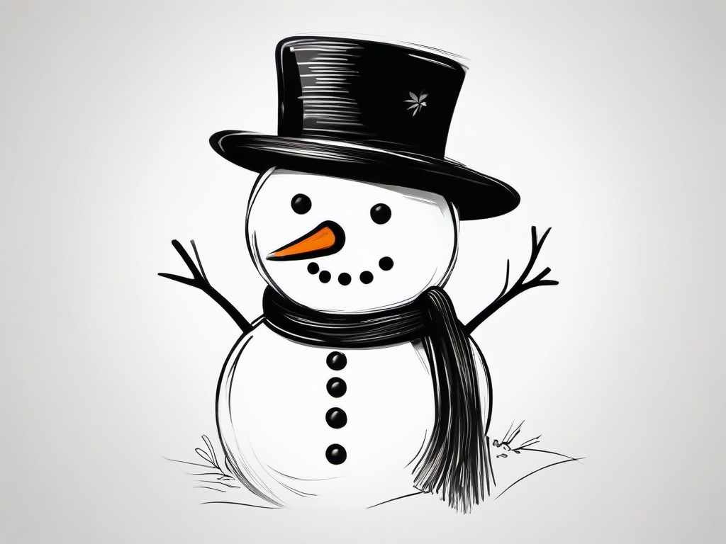 sketch of snowman  minimal rough sketch scribbles,doodles,black and white