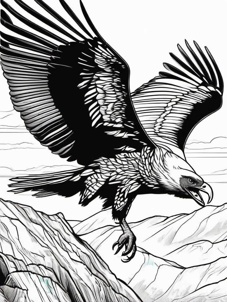 Vulture Coloring Page - Soaring Carrion Eater  black outline printable coloring page