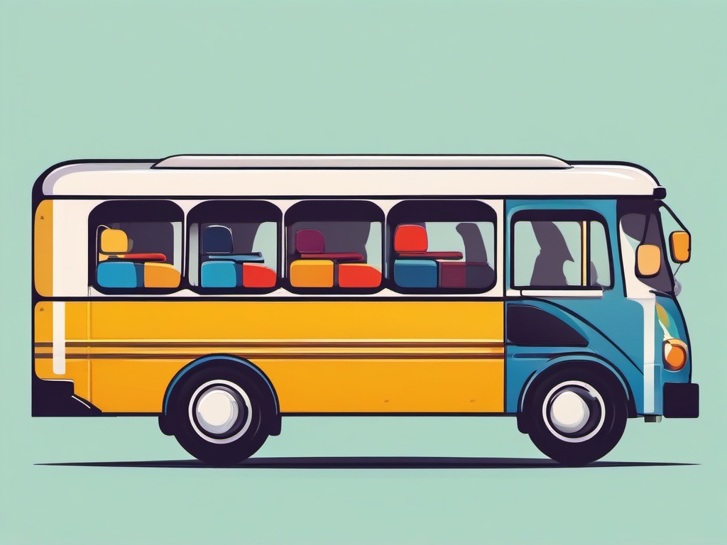 Bus clipart - bus with a friendly driver waving  color,minimalist,vector clipart