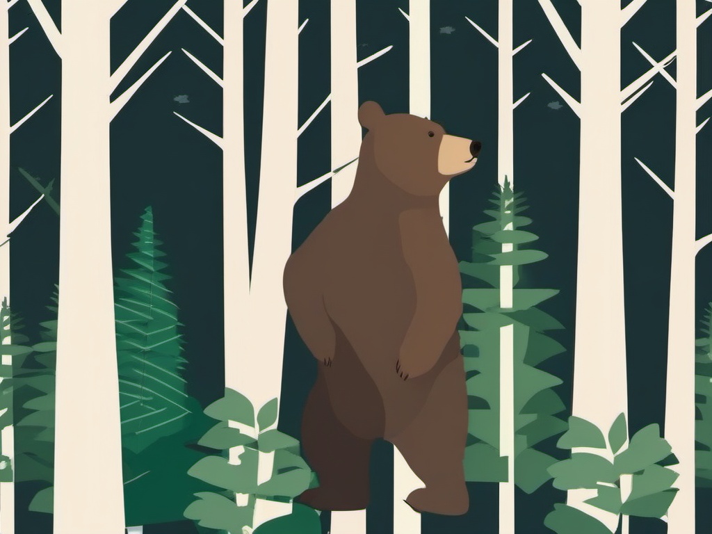 Bear Clipart - Bear standing on its hind legs in a forest , minimal, 2d