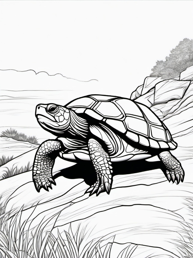 Turtle Coloring Pages - Turtle climbing a hill with determination  simple coloring pages