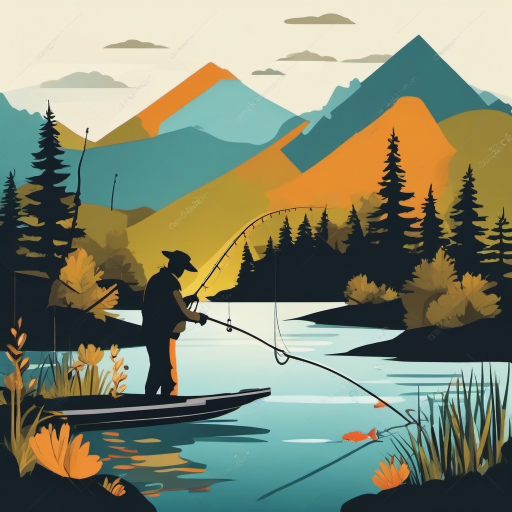 Fishing Clipart,Illustrating a fishing adventure story  simple, 2d flat