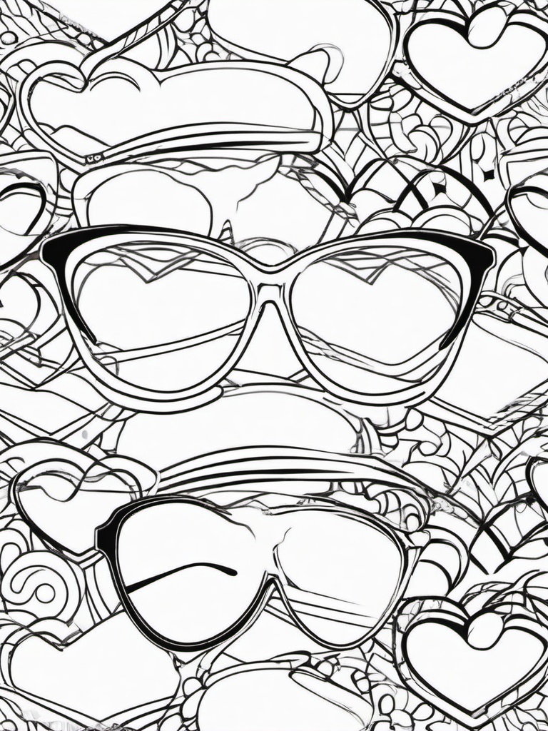 Heart Sunglasses Coloring Pages - Stylish Sunglasses with Heart-Shaped Frames  minimal black outline printable sheet, coloring page