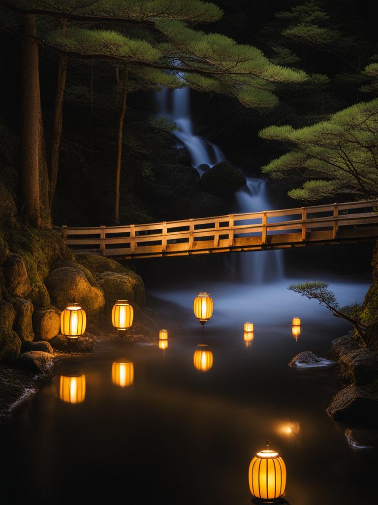 kumano kodo - imagine the peaceful night along the kumano kodo pilgrimage trails, with lanterns lighting the way to historic shrines nestled in the forest. 