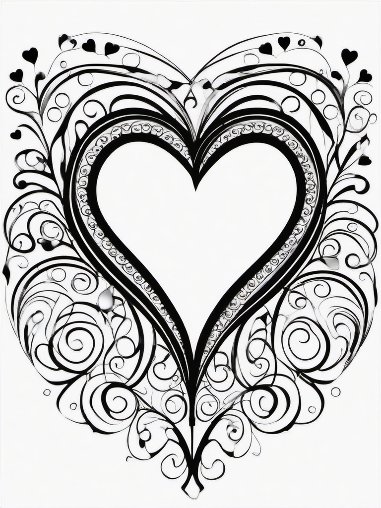 Heart with Spiral Patterns Coloring Pages - Hearts with Mesmerizing Spiral Designs  minimal black outline printable sheet, coloring page