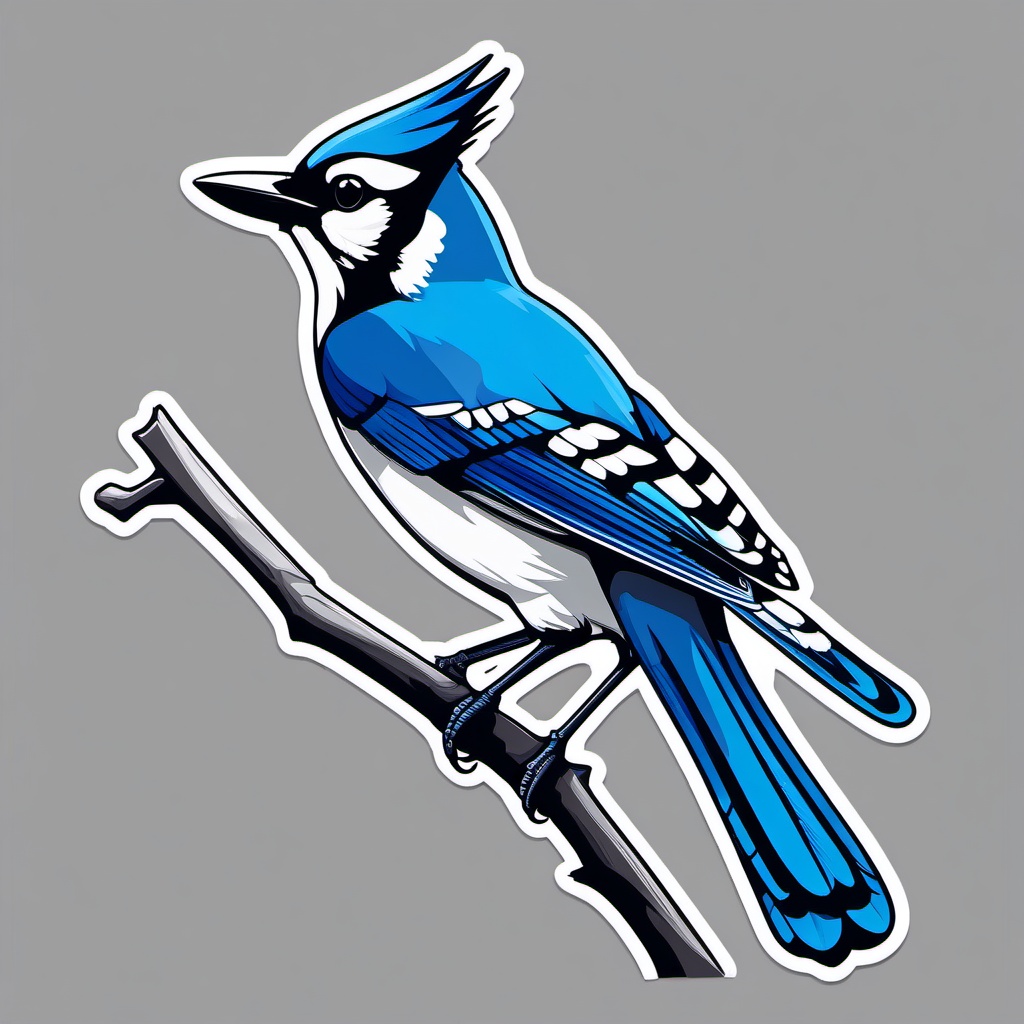 Blue Jay Sticker - A vibrant blue jay perched on a branch, ,vector color sticker art,minimal