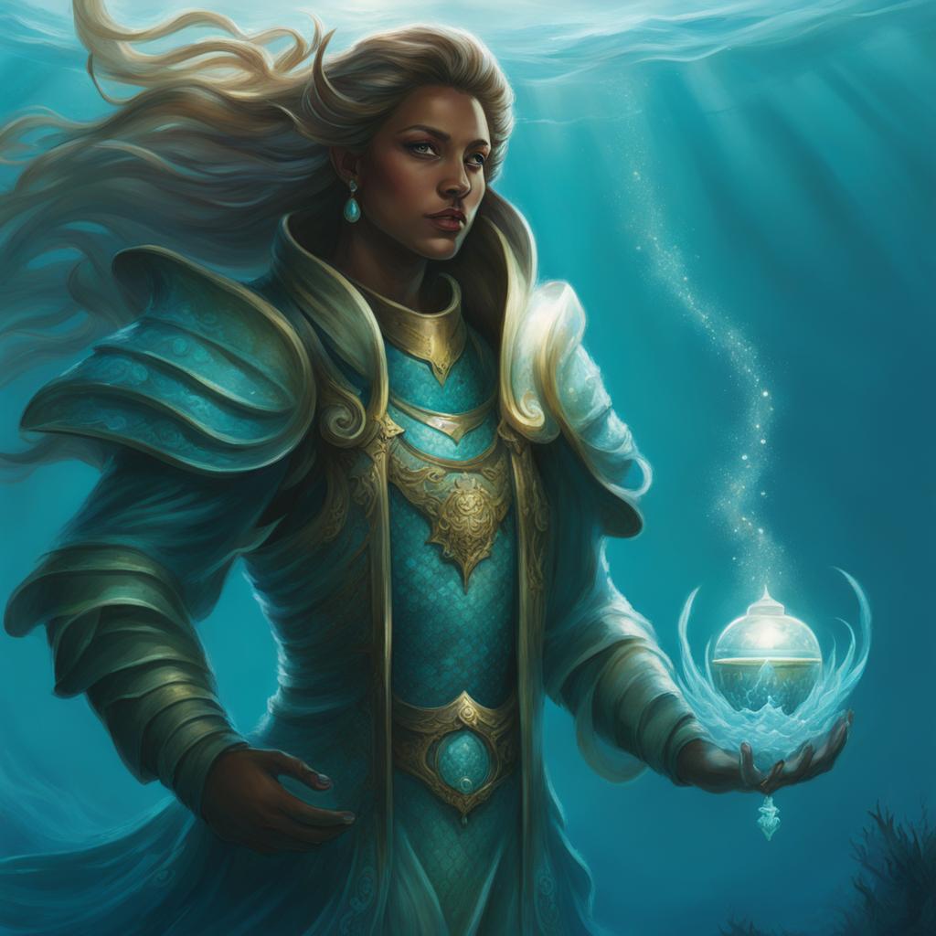 merfolk cleric of the deep - illustrate a merfolk cleric of the deep, their prayers invoking the power of oceanic deities. 