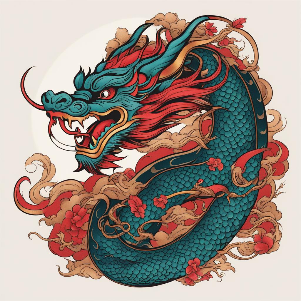 chinese dragon tattoo minimalist color design 