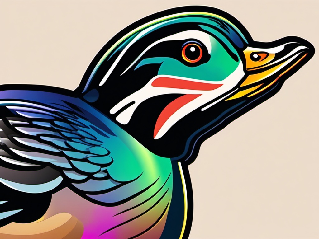 Wood Duck Sticker - A colorful wood duck with iridescent plumage, ,vector color sticker art,minimal