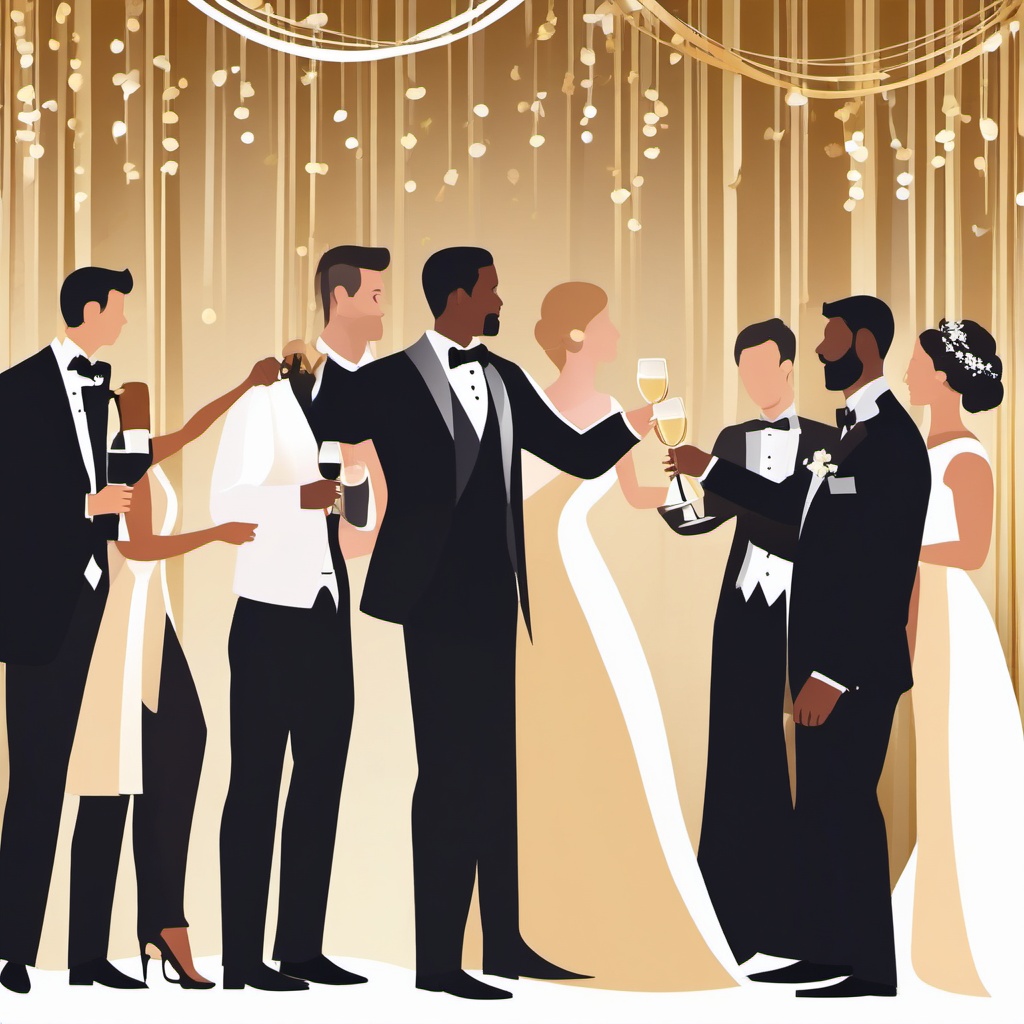 Wedding Toast clipart - Raising a toast to the bride and groom, ,vector color clipart,minimal