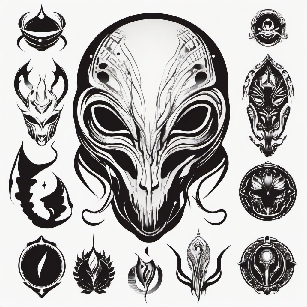 Tattoo Alien Design - Infuse creativity into your body art with an alien-themed design tattoo.  simple color tattoo,vector style,white background