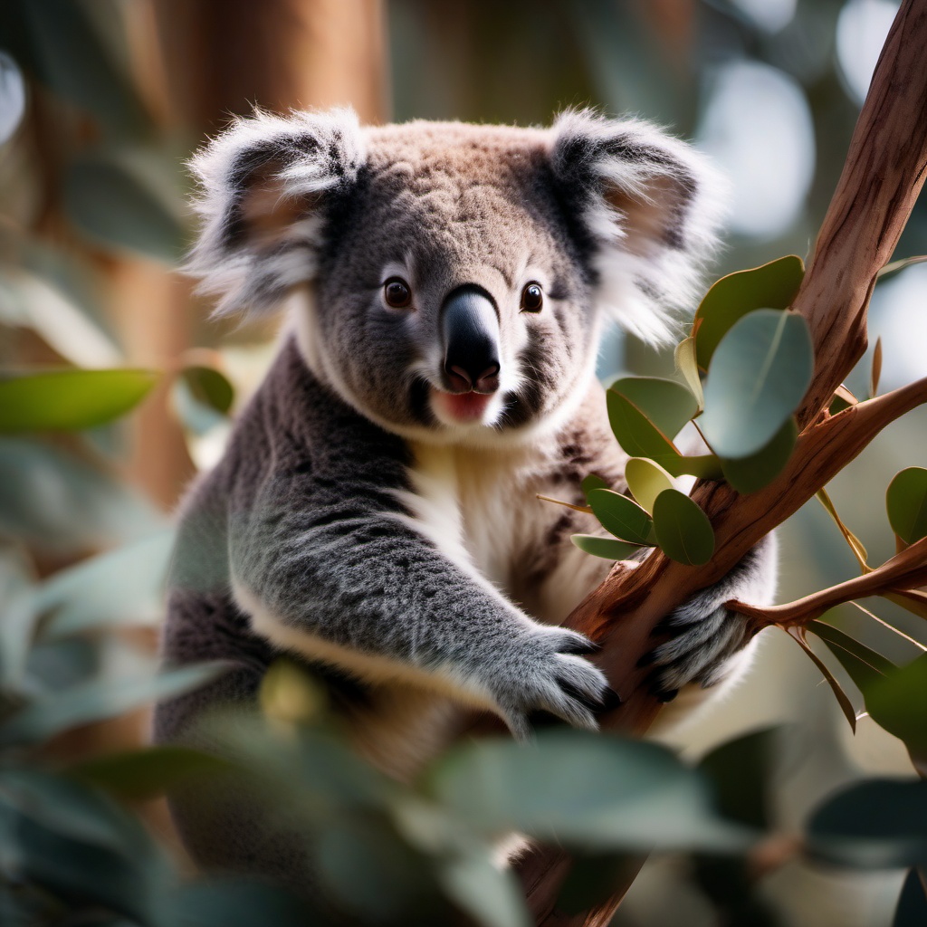 Cute Koala Navigating a Eucalyptus Paradise 8k, cinematic, vivid colors