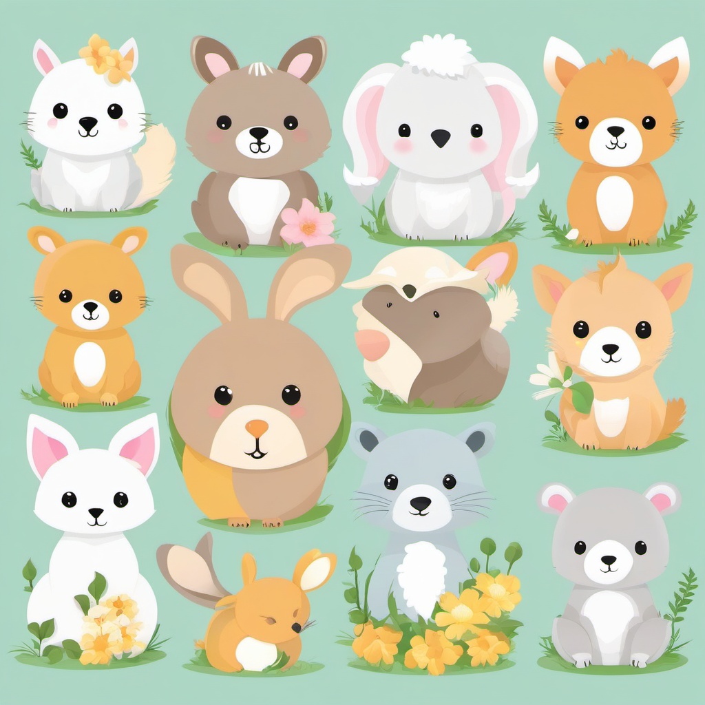 Baby Animals clipart - Springtime baby animals, ,vector color clipart,minimal