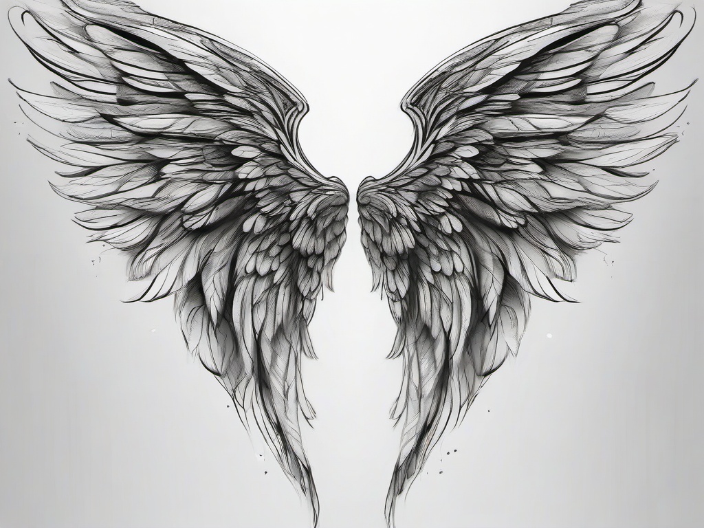 drawing of angel wings in a dream  minimal rough sketch scribbles,doodles,black and white