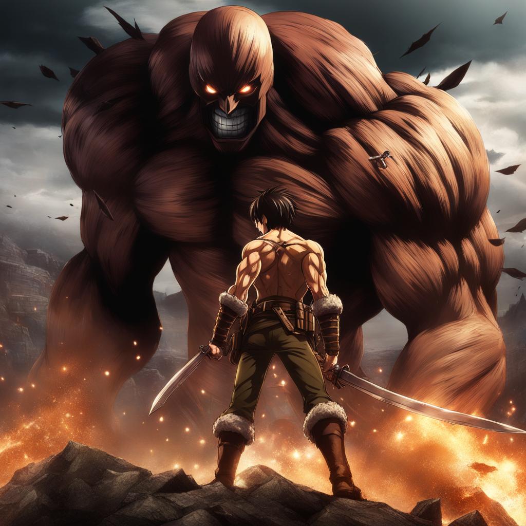 eren yeager transforms into a titan, joining an epic melee within the colossal walls. 