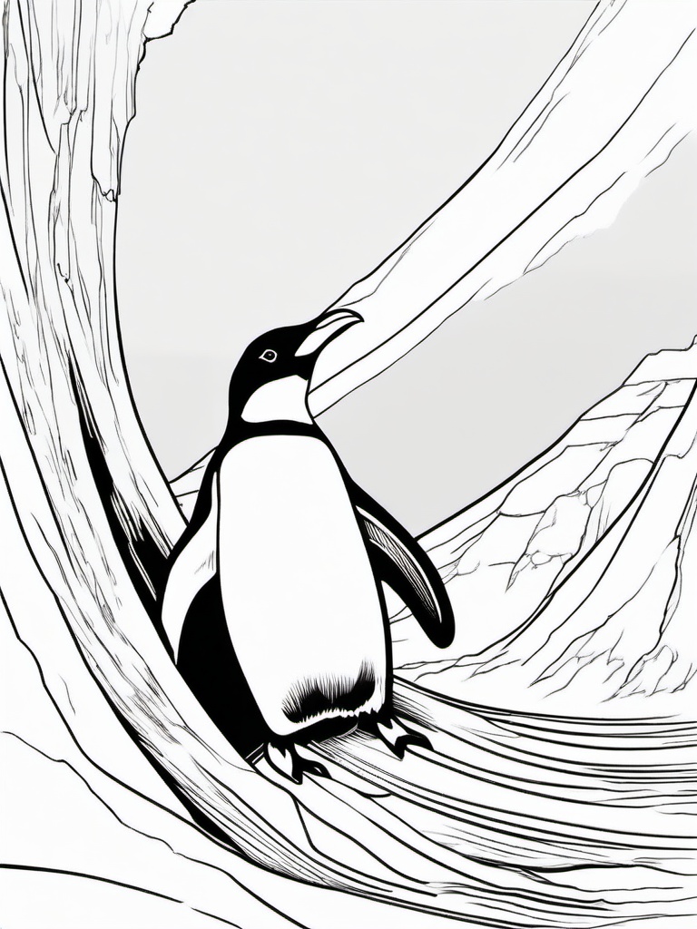 Penguin Coloring Pages - Penguin sliding down a giant ice slide  simple coloring pages