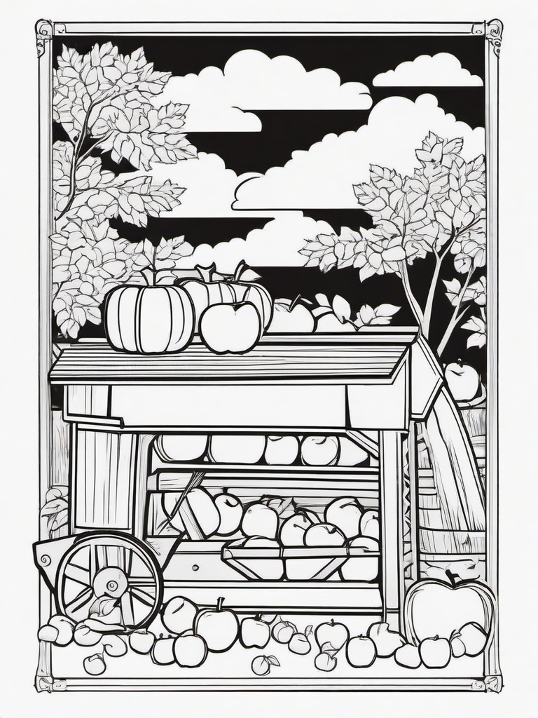 Cider Mill Coloring Pages - Making Fresh Apple Cider in Autumn  minimal black outline printable sheet, coloring page