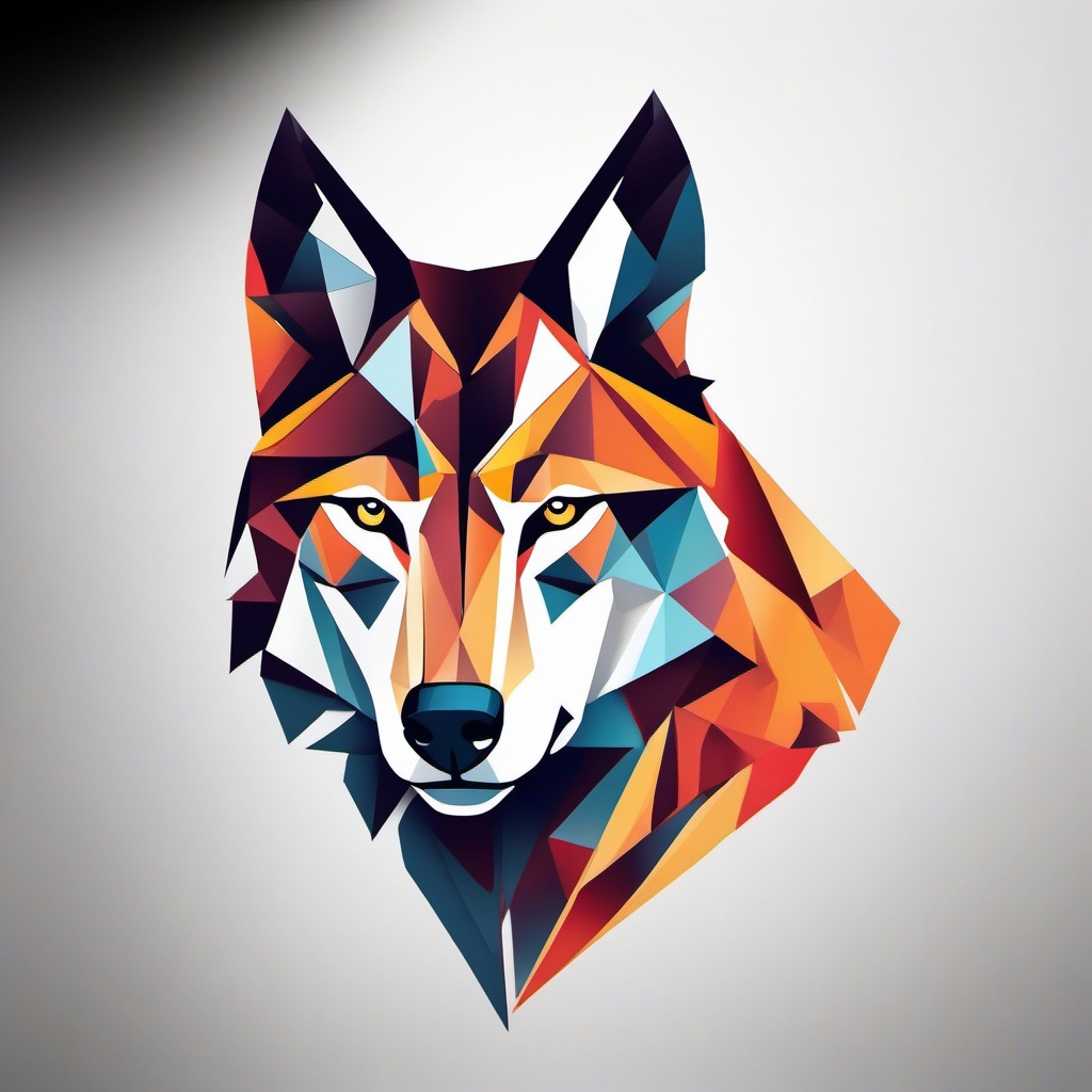 Geometric Wolf Tattoo - A sleek and angular wolf tattoo with geometric precision.  simple color tattoo design,white background