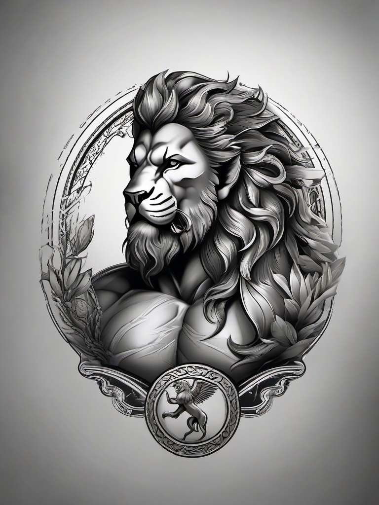 Hercules with Lion Tattoo - Embrace the symbolism of strength and victory with a Hercules tattoo featuring the hero alongside a lion.  