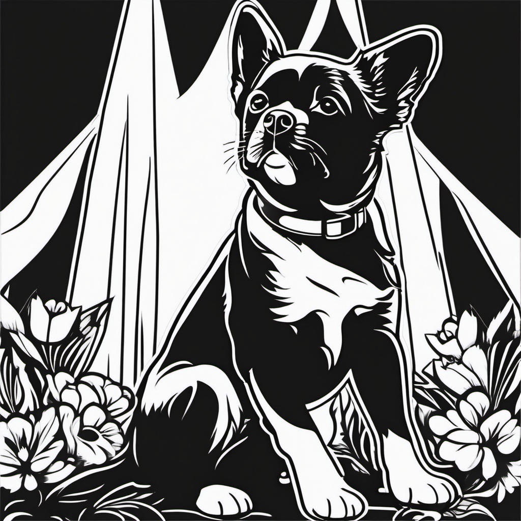 Black and White Clipart of a Dog,Illustrating a monochrome dog-themed banner with black and white clipart of a dog  simple, 2d flat