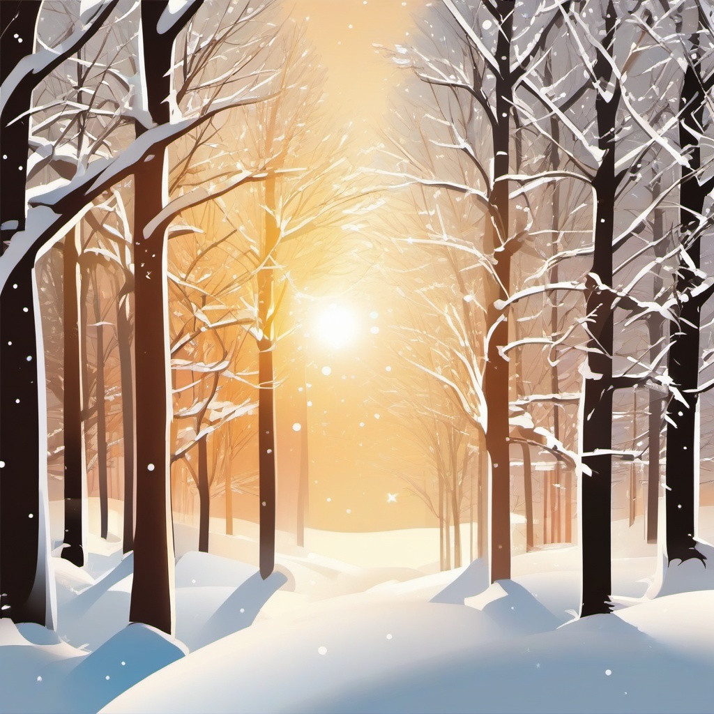 Winter Sunshine clipart - Sunlight glistening on snowy landscapes, ,vector color clipart,minimal