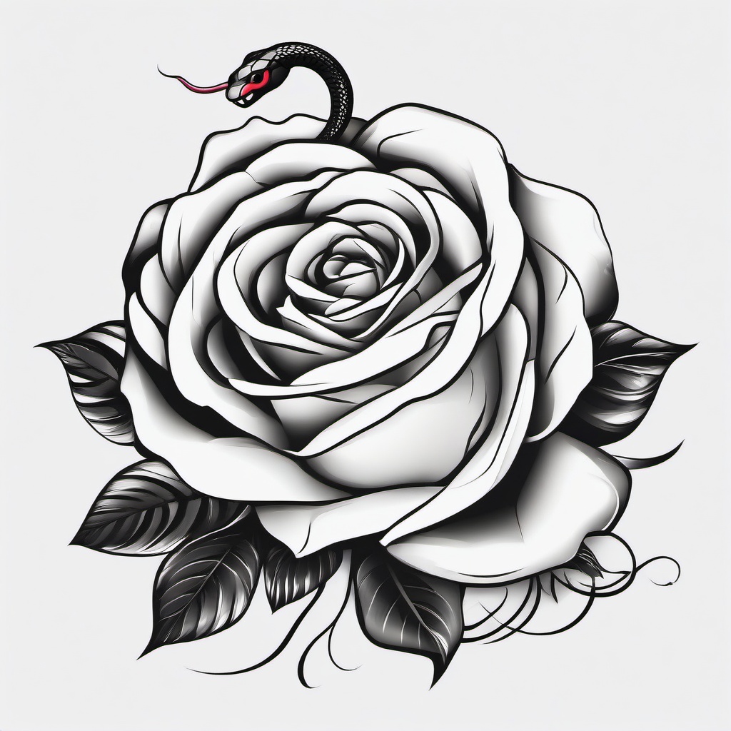 Rose and Snake Tattoo - Combination of a rose and snake in a tattoo.  simple vector tattoo,minimalist,white background