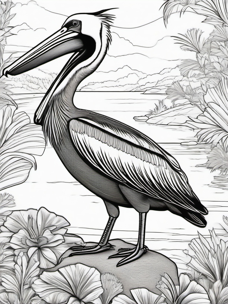 Pelican Coloring Page - Big Beaked Bird  black outline printable coloring page