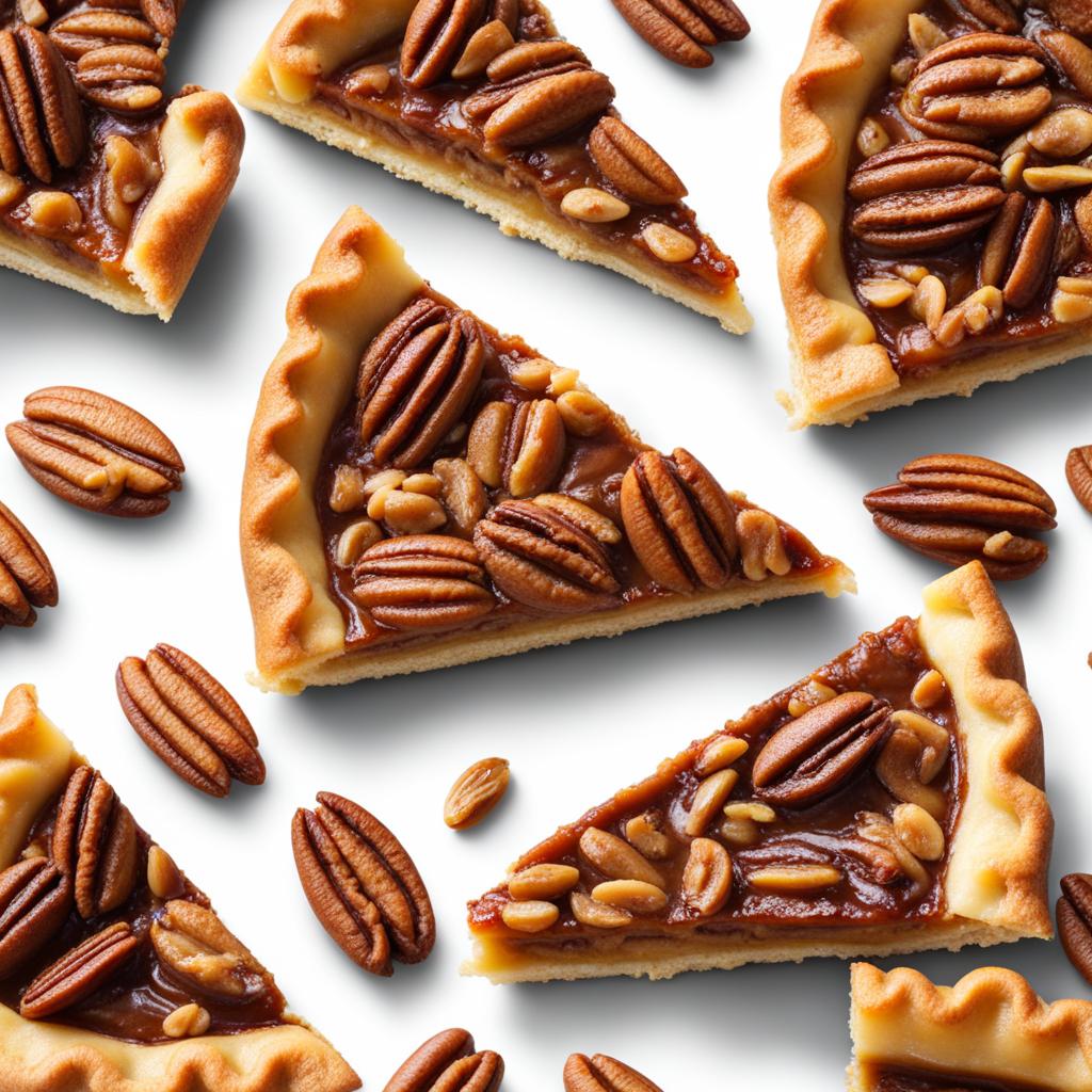 a slice of classic pecan pie, featuring a sweet and nutty filling in a buttery pastry shell. 