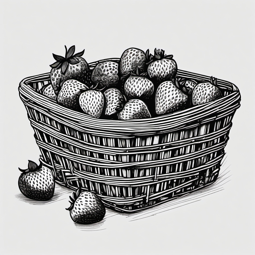 drawing of a strawberry basket  minimal rough sketch scribbles,doodles,black and white