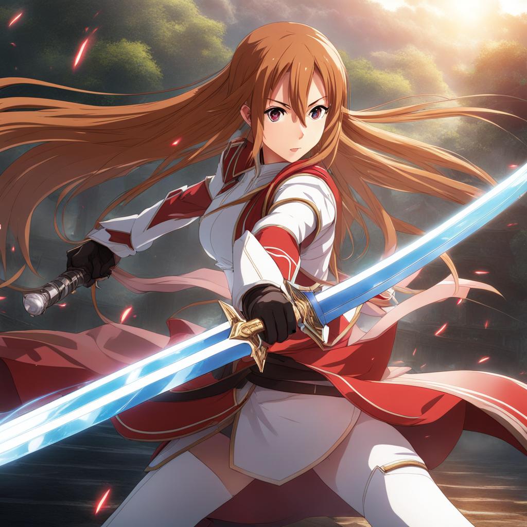 asuna fights alongside her allies in epic sword battles. 