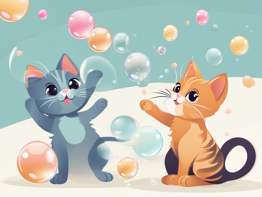 Bubble clipart - playful kittens chasing bubbles  