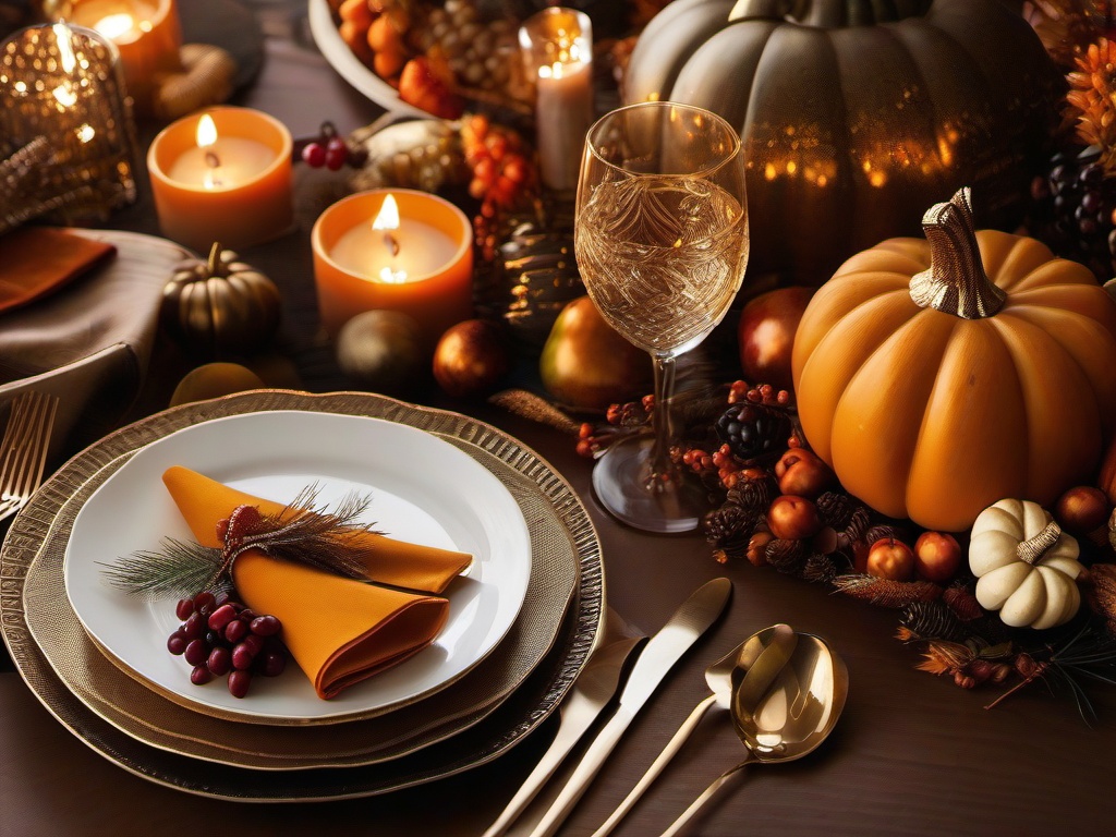 Thanksgiving Wallpaper-A festive Thanksgiving table setting, with elegant tablecloths, sparkling centerpieces, and festive tableware.  aesthetic background wallpaper