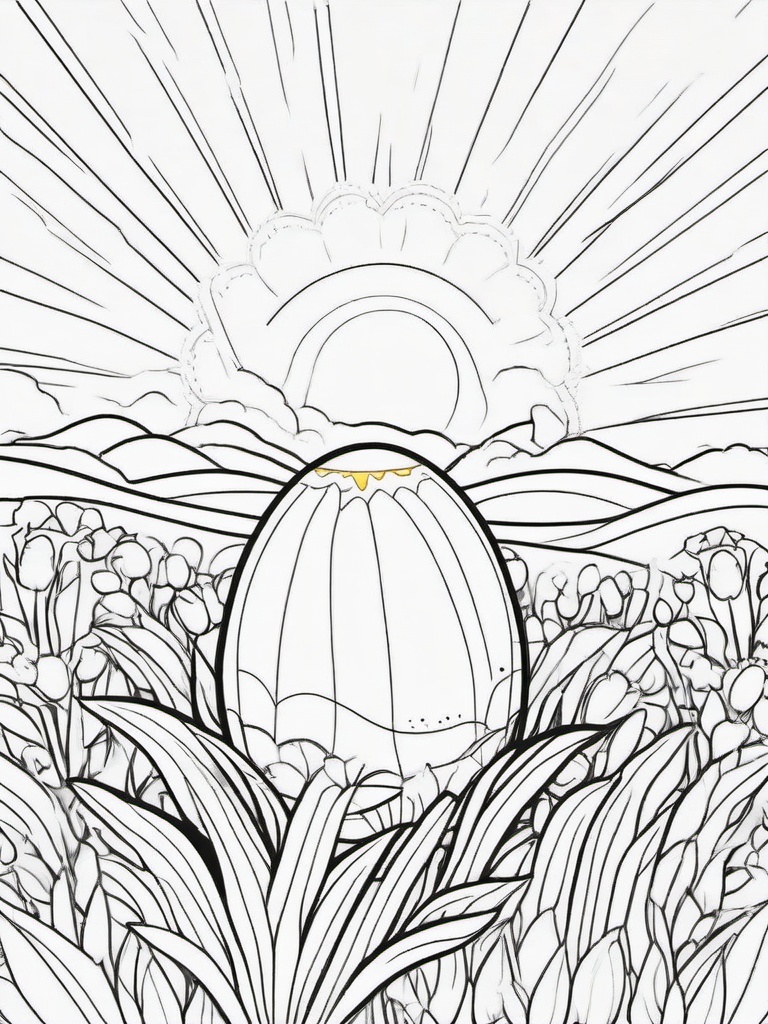 Easter Egg with Sunshine Coloring Pages - Happy Egg Under a Bright Sun  minimal black outline printable sheet, coloring page