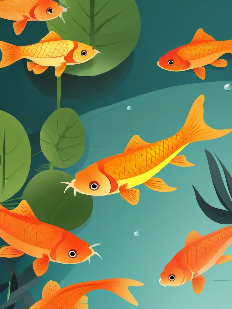 Goldfish swimming in a clear pond clipart  simple, 2d flat