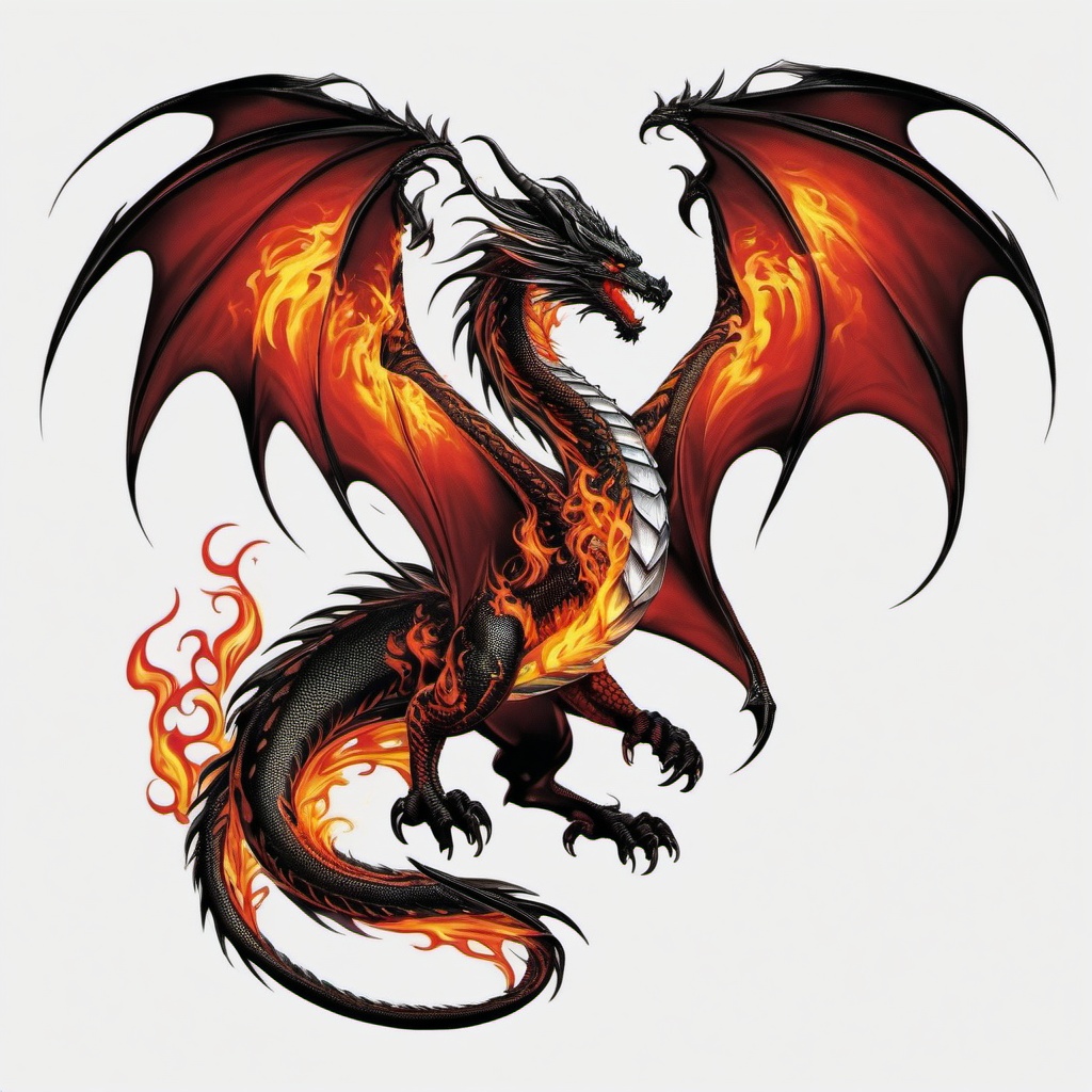 flame dragon tattoo  simple color tattoo,white background