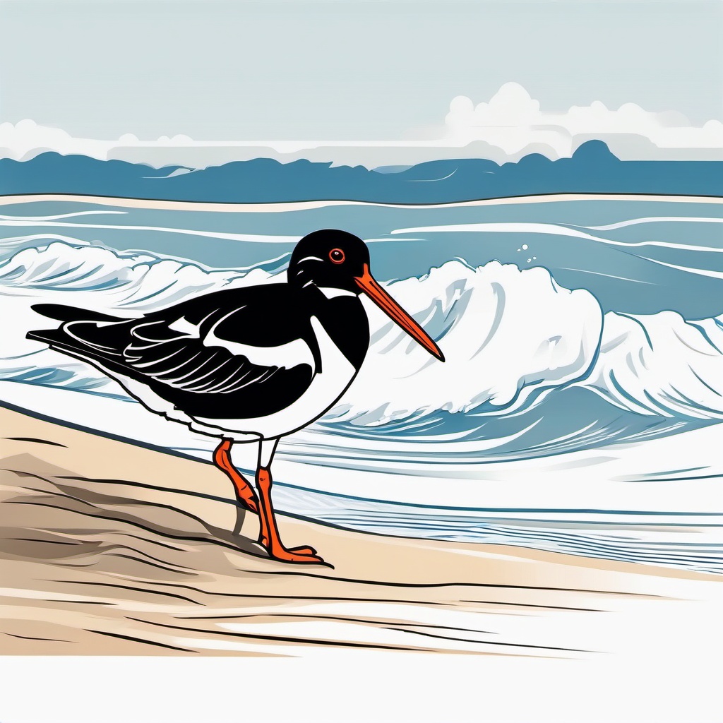 Oystercatcher Tattoo - Oystercatcher probing the shoreline for food  few color tattoo design, simple line art, design clean white background