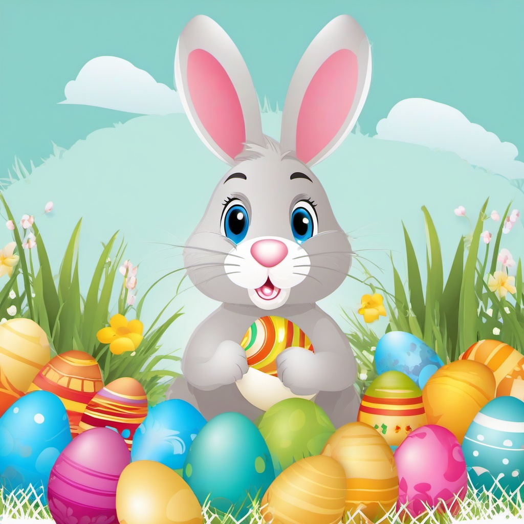 Easter clipart - Easter bunny hiding eggs  