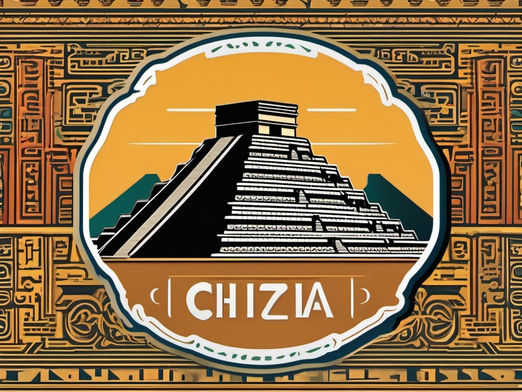 Chichen Itza sticker- Mayan pyramid on the Yucatán Peninsula, , sticker vector art, minimalist design