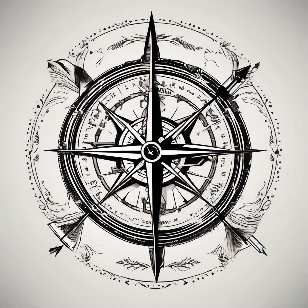 arrow with compass tattoo  vector tattoo design