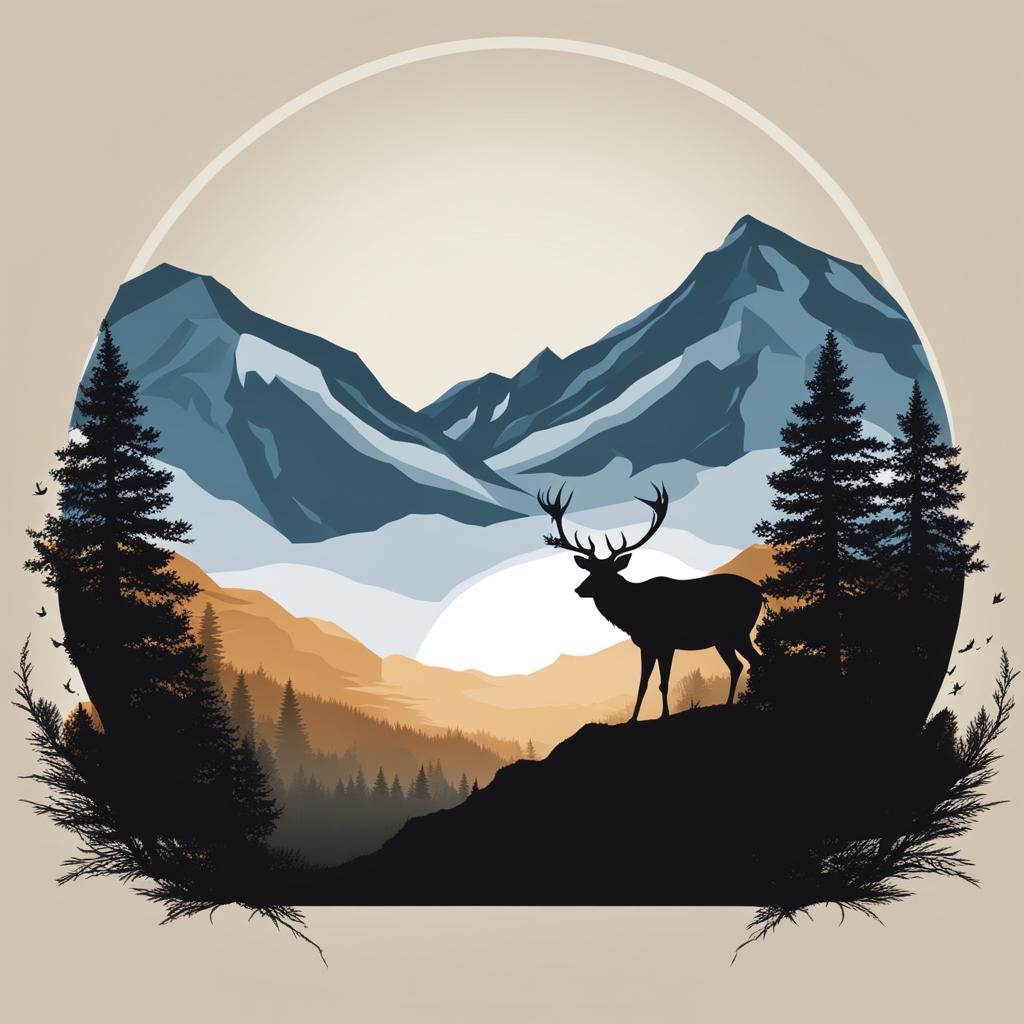 deer clipart - a majestic deer, with antlers that silhouette against a serene mountain backdrop 