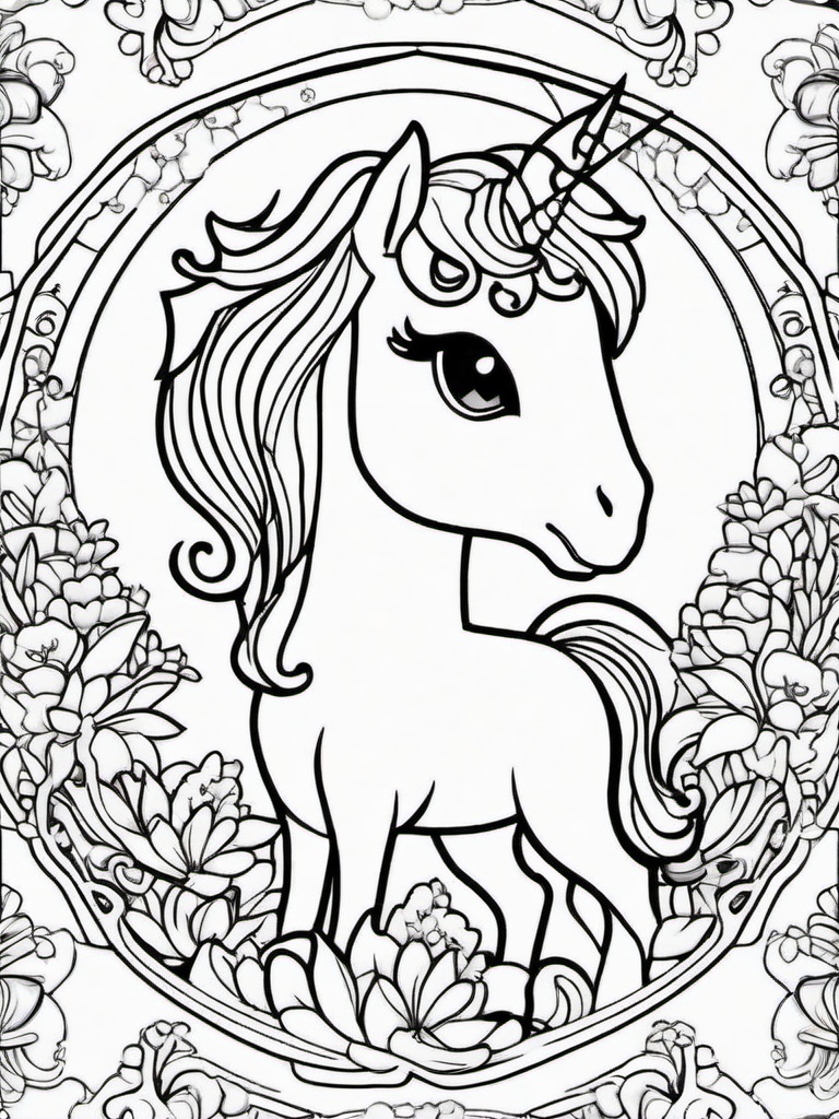 Unicorn Coloring Pages - Unicorn with a heart-shaped background  simple coloring pages