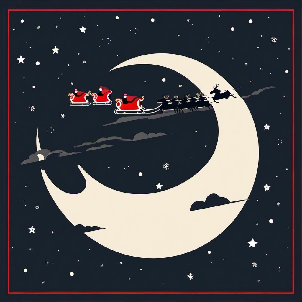 Santa Claus sleigh clipart, Santa Claus on his sleigh flying through the night.  simple, 2d flat