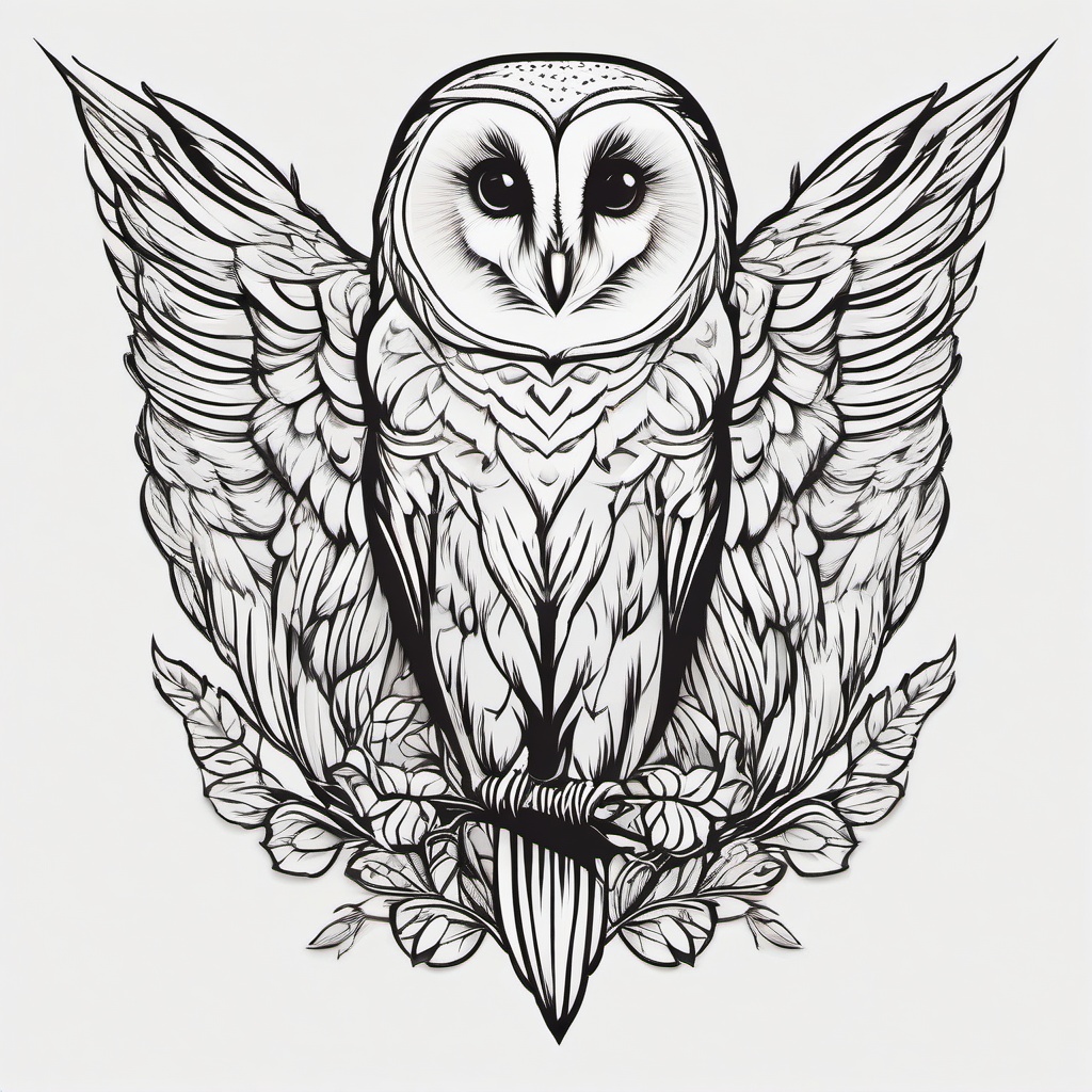 Barn Owl Tattoo Small - Keep it subtle and charming with a small yet detailed barn owl tattoo.  simple color tattoo,vector style,white background