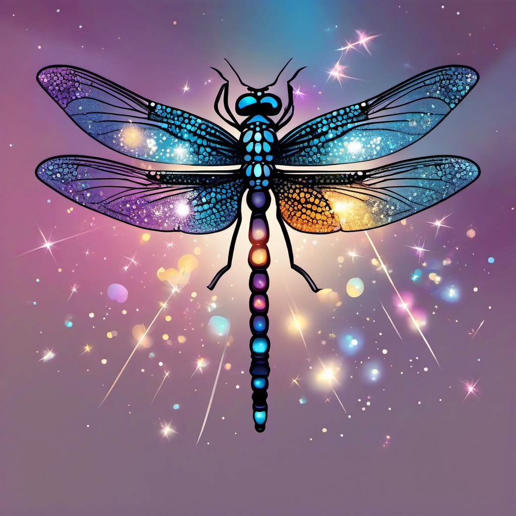 Magical dragonfly surrounded by sparkles clipart.  vector style illustration