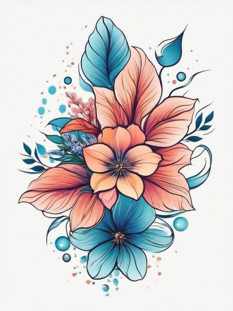 aquarius flower constellation tattoo  simple vector color tattoo