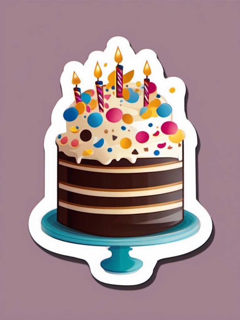 Cake and Confetti Sticker - Celebration cake with confetti, ,vector color sticker art,minimal