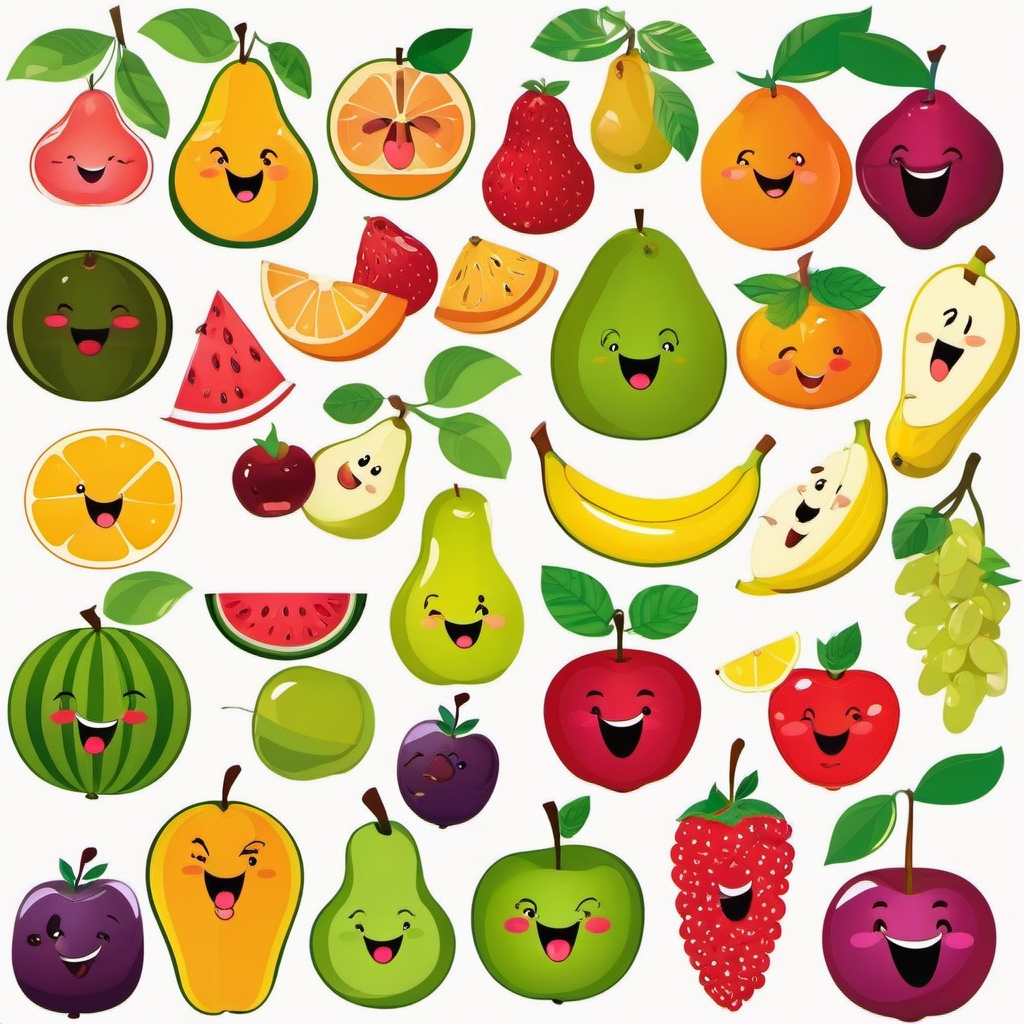 Fruit clipart - fruits with fun faces and expressions  