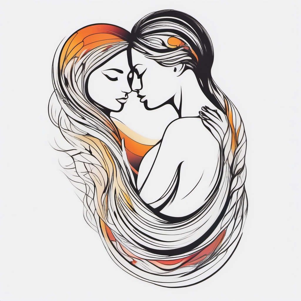 Abstract Embrace - Illustrate the concept of self-acceptance and embracing one's unique journey with an abstract embrace tattoo.  outline color tattoo,minimal,white background