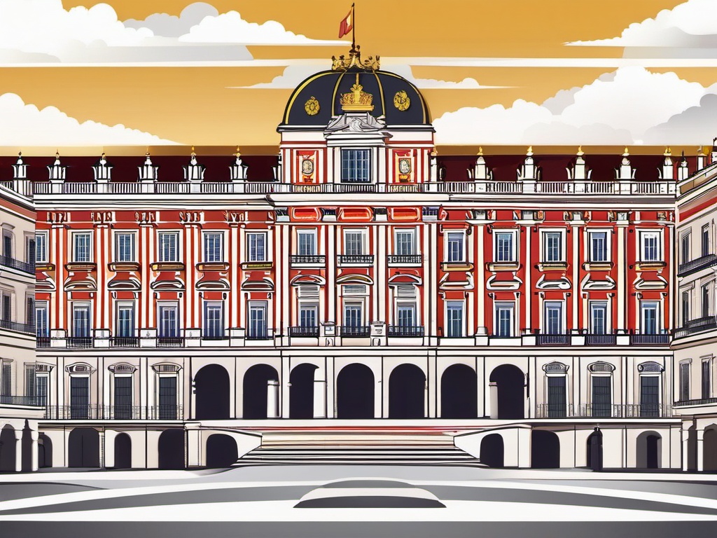 Madrid clipart - Royal Palace of Madrid and Plaza Mayor, ,color clipart vector style