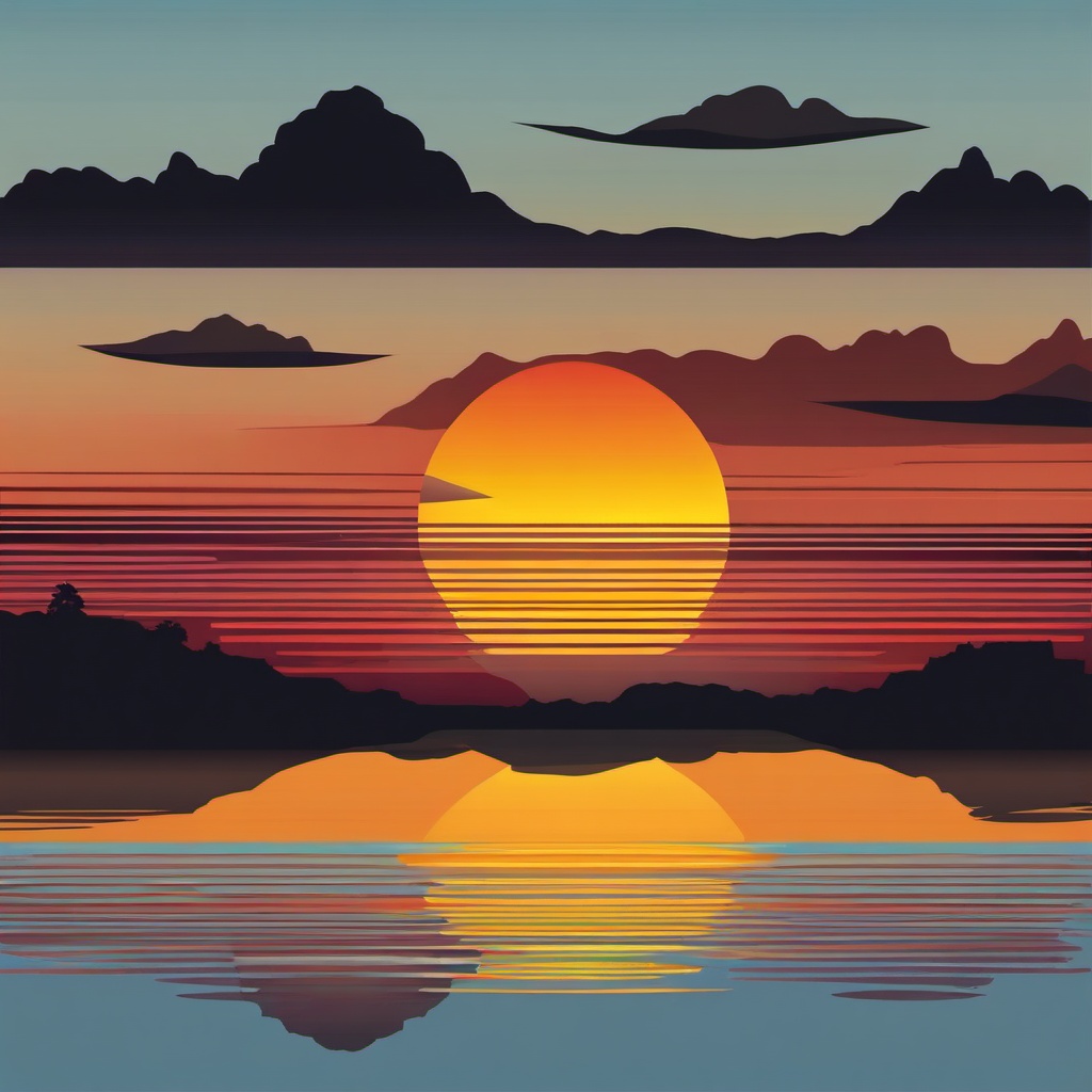 Sunset Reflections clipart - Reflections on the calm water, ,vector color clipart,minimal